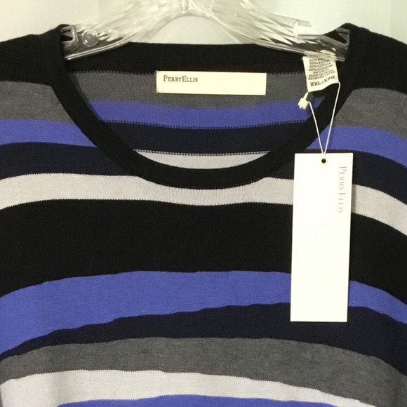 Men's Perry Ellis NWT XXL Cotton Blend L/S Sweater Purple/Black/Gray Stripes - Picture 6 of 9